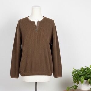 Vintage Henley Sweater Brown Ribbed Long Sleeve Pullover Top M Eclectic Grandpa